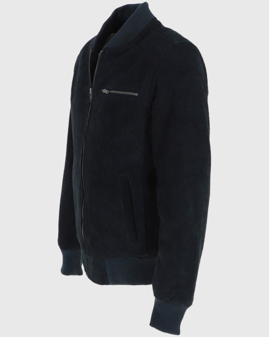 Noah Mens Navy Blue Bomber Suede Leather Jacket Noah Mens Navy Blue Bomber Suede Leather Jacket