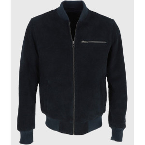 Noah Mens Navy Blue Bomber Suede Leather Jacket