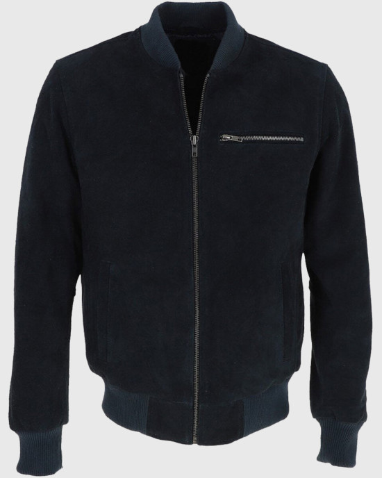 Noah Mens Navy Blue Bomber Suede Leather Jacket