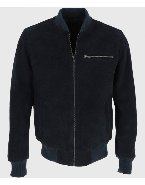 Noah Mens Navy Blue Bomber Suede Leather Jacket