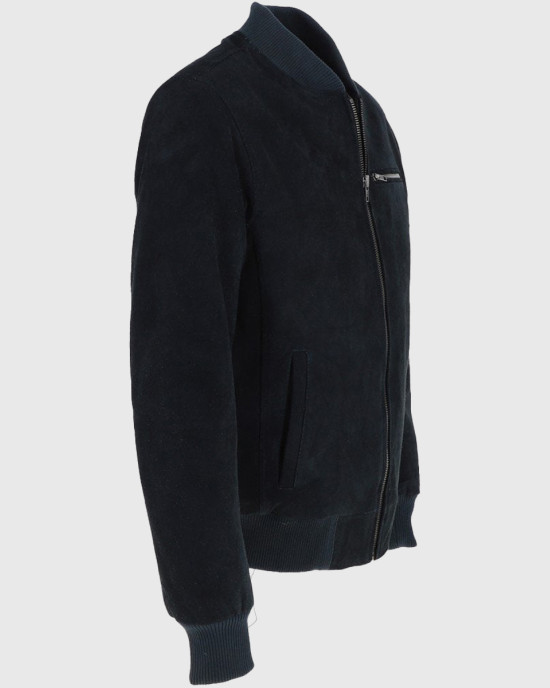 Noah Mens Navy Blue Bomber Suede Leather Jacket Noah Mens Navy Blue Bomber Suede Leather Jacket