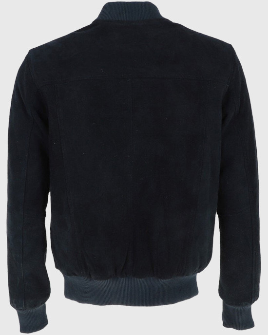 Noah Mens Navy Blue Bomber Suede Leather Jacket