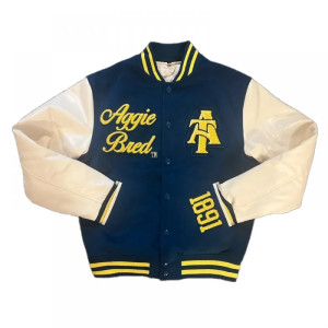 North Carolina A&T Chenille Navy and Off White Varsity Jacket