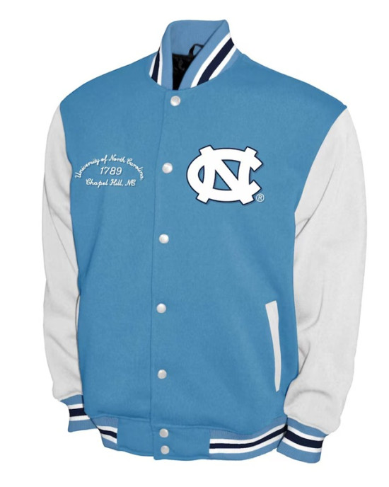 North Carolina Tar Heels Fleece Carolina Blue and White Varsity Jacket