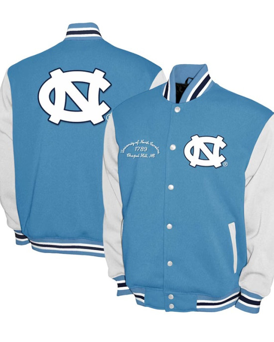 North Carolina Tar Heels Fleece Carolina Blue and White Varsity Jacket