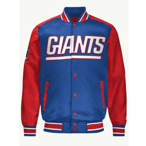  NY Giants Blue and Red Varsity Satin Jacket