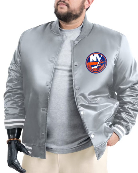 NY Islanders Adaptive Bold Logo Varsity Satin Jacket