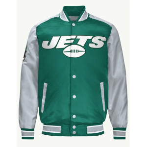  NY Jets Green and Gray Varsity Satin Jacket