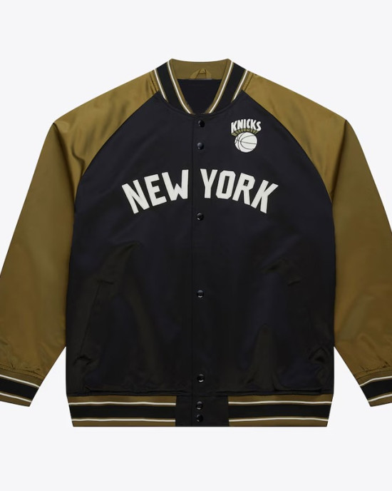 NY Knicks Black/Olive Satin Double Clutch Jacket