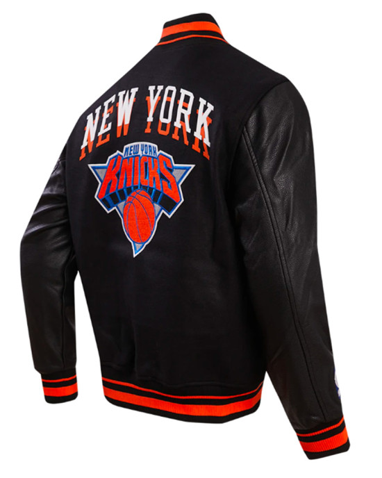 NY Knicks Chest Layered Classic Rib Varsity Jacket NY Knicks Chest Layered Classic Rib Varsity Jacket