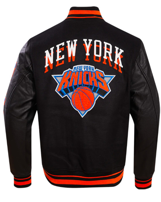 NY Knicks Chest Layered Classic Rib Varsity Jacket NY Knicks Chest Layered Classic Rib Varsity Jacket