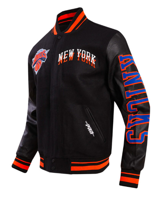 NY Knicks Chest Layered Classic Rib Varsity Jacket NY Knicks Chest Layered Classic Rib Varsity Jacket