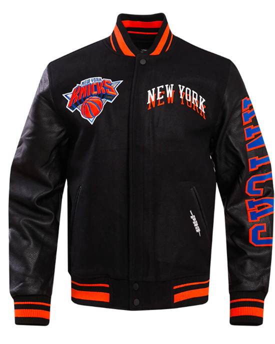 NY Knicks Chest Layered Classic Rib Varsity Jacket NY Knicks Chest Layered Classic Rib Varsity Jacket