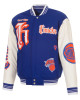NY Knicks Gothic Varsity Wool/Leather Blue and White Jacket