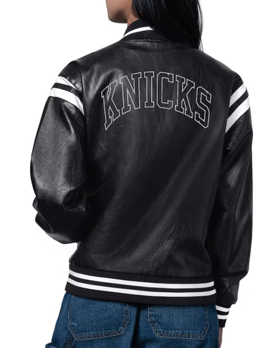 NY Knicks High Heat Vegan Black Varsity Leather Jacket