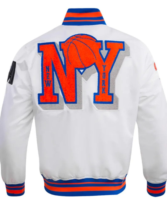 NY Knicks Mashup Classic Rib White Satin Jacket NY Knicks Mashup Classic Rib White Satin Jacket
