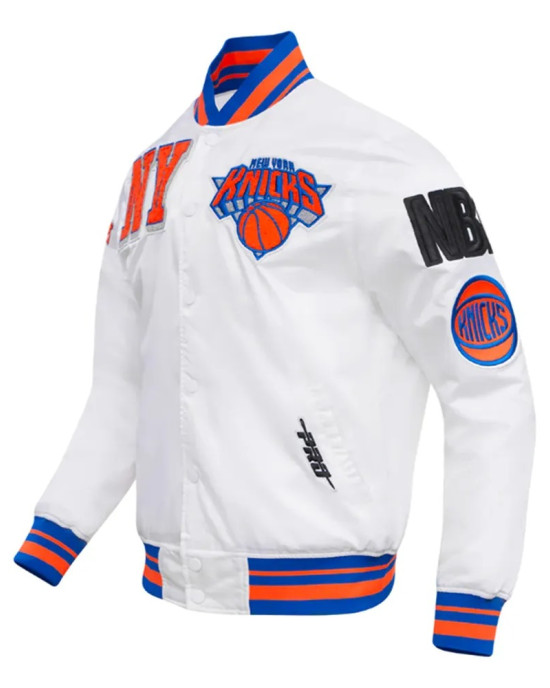 NY Knicks Mashup Classic Rib White Satin Jacket NY Knicks Mashup Classic Rib White Satin Jacket
