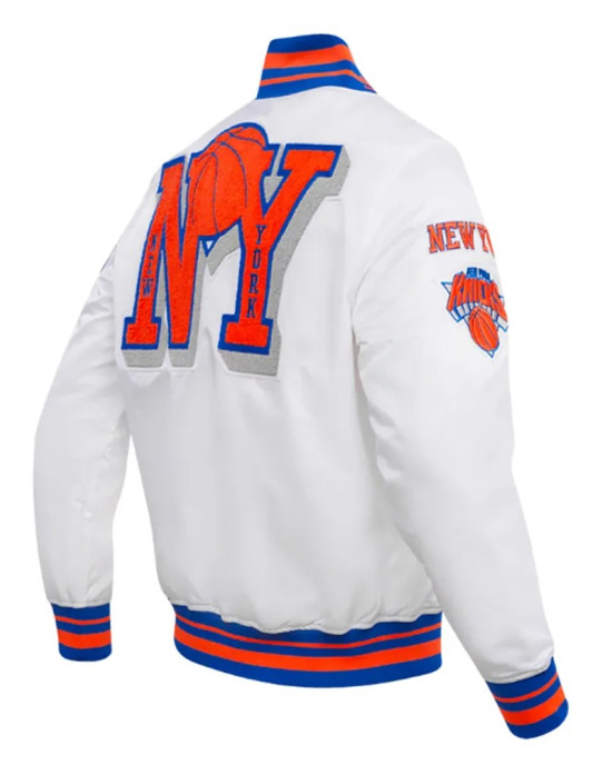 NY Knicks Mashup Classic Rib White Satin Jacket NY Knicks Mashup Classic Rib White Satin Jacket