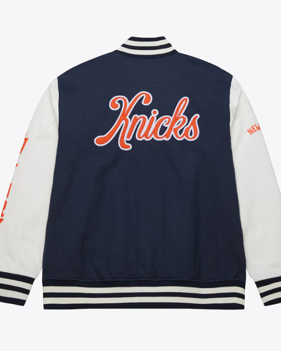 NY Knicks Navy and White Fleece Varsity Jacket NY Knicks Navy and White Fleece Varsity Jacket