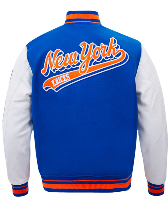 NY Knicks Script Tail Classic Rib Varsity Jacket NY Knicks Script Tail Classic Rib Varsity Jacket
