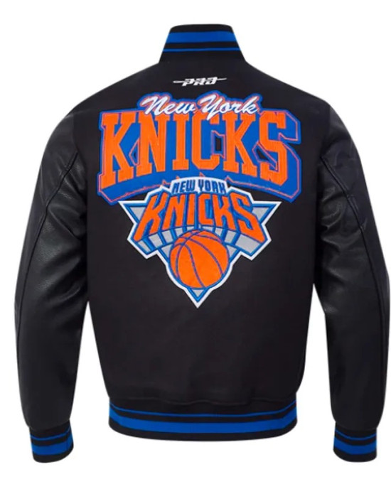 NY Knicks Team Badge Classic Rib Varsity Jacket