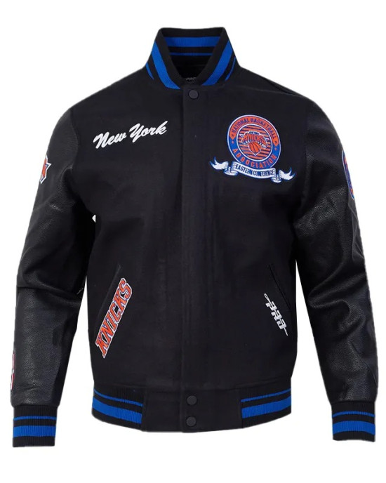 NY Knicks Team Badge Classic Rib Varsity Jacket