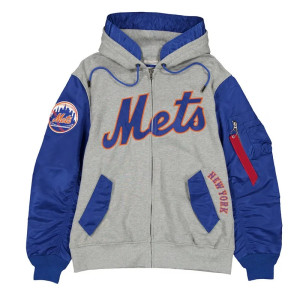 NY Mets Heather Gray/Royal Full-Zip Hoodie Jacket
