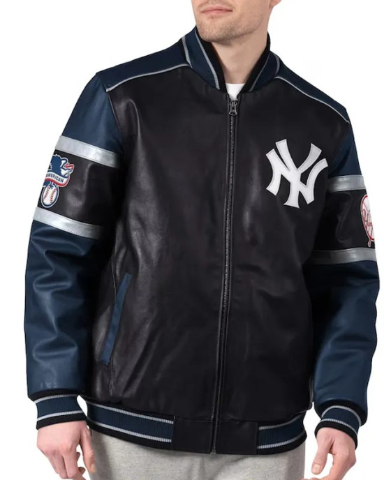 NY Yankees Black and Navy Varsity Leather Jacket NY Yankees Black and Navy Varsity Leather Jacket