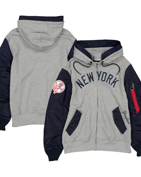 NY Yankees Heather Gray/Navy Full-Zip Hoodie Jacket