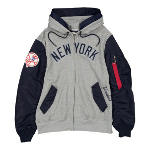 NY Yankees Heather Gray/Navy Full-Zip Hoodie Jacket