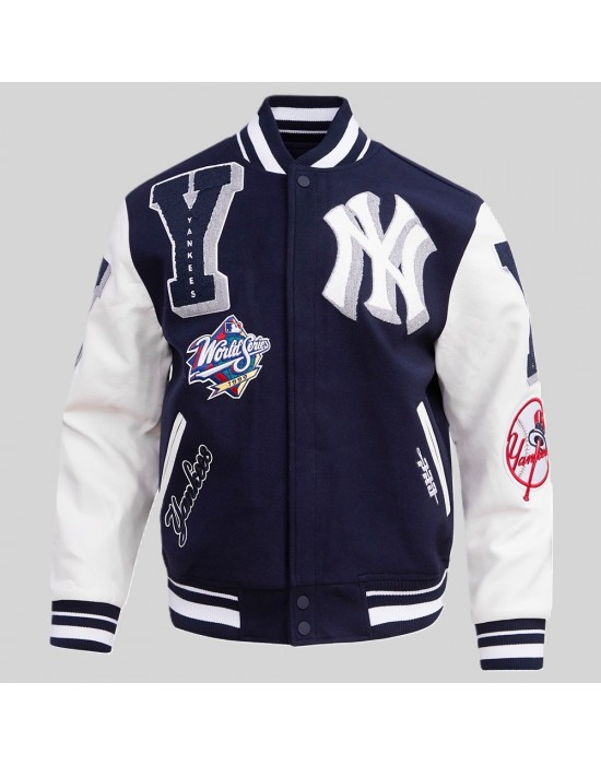NY Yankees Mashup Men's Rib Wool Midnight Navy and White Varsity Jacket