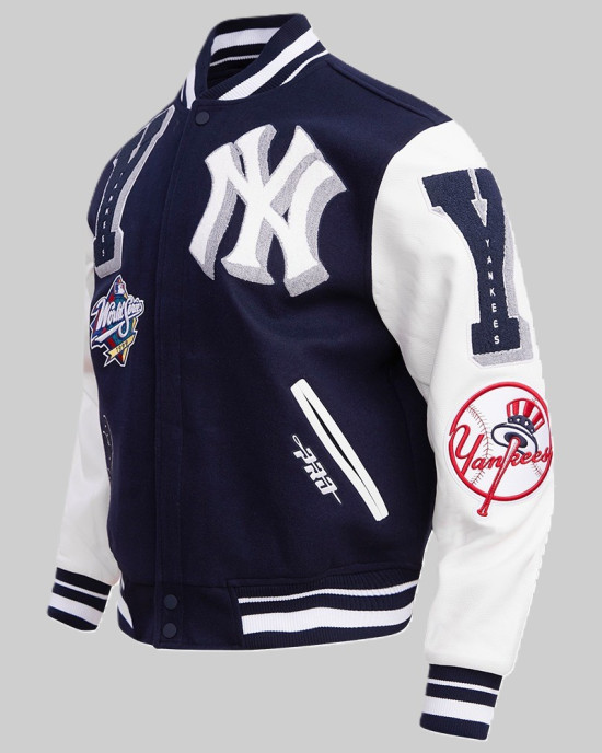 NY Yankees Mashup Men's Rib Wool Midnight Navy and White Varsity Jacket NY Yankees Mashup Men's Rib Wool Midnight Navy and White Varsity Jacket