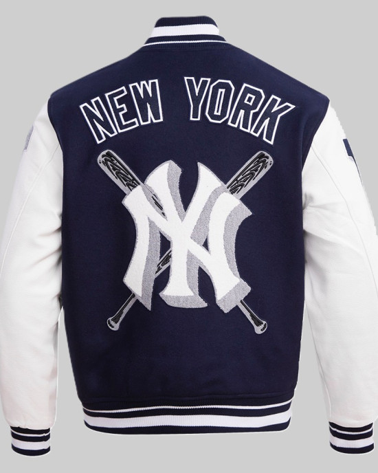 NY Yankees Mashup Men's Rib Wool Midnight Navy and White Varsity Jacket NY Yankees Mashup Men's Rib Wool Midnight Navy and White Varsity Jacket