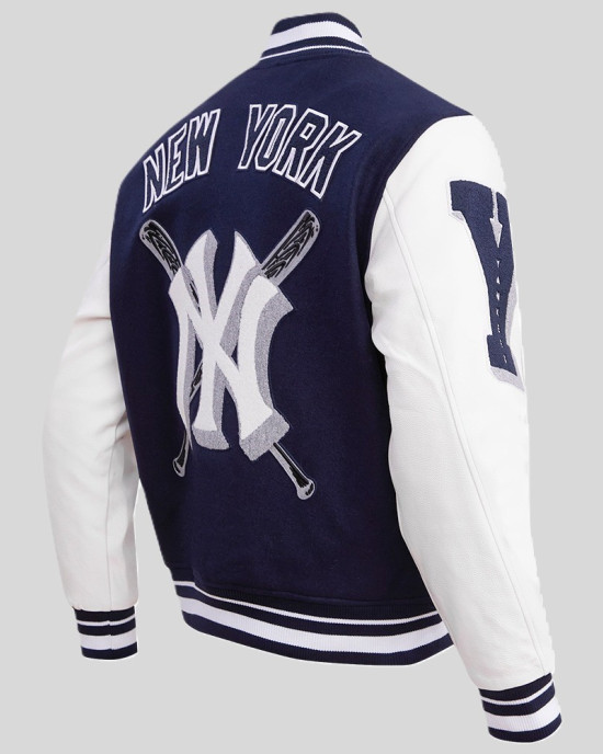 NY Yankees Mashup Men's Rib Wool Midnight Navy and White Varsity Jacket NY Yankees Mashup Men's Rib Wool Midnight Navy and White Varsity Jacket