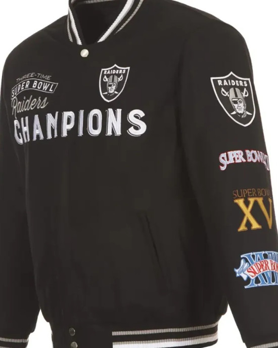 Oakland Raiders Black Contender Wool Bomber Jacket Oakland Raiders Black Contender Wool Bomber Jacket