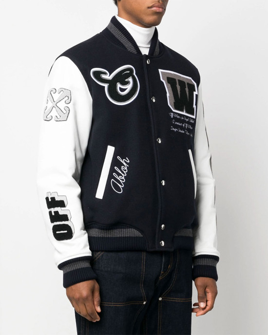 Off-White Cryst Moon Phase Black Varsity Jacket Off-White Cryst Moon Phase Black Varsity Jacket