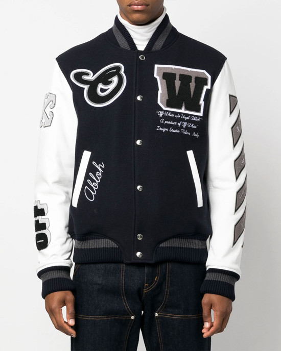 Off-White Cryst Moon Phase Black Varsity Jacket Off-White Cryst Moon Phase Black Varsity Jacket
