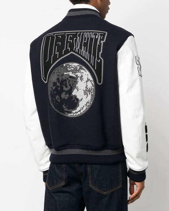 Off-White Cryst Moon Phase Black Varsity Jacket Off-White Cryst Moon Phase Black Varsity Jacket