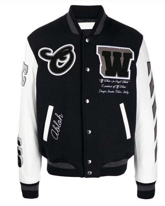 Off-White Cryst Moon Phase Black Varsity Jacket Off-White Cryst Moon Phase Black Varsity Jacket