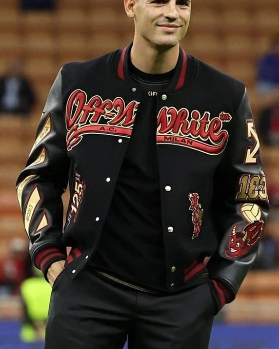 Off-White x AC Milan 125th Anniversary Black Varsity Jacket Off-White x AC Milan 125th Anniversary Black Varsity Jacket