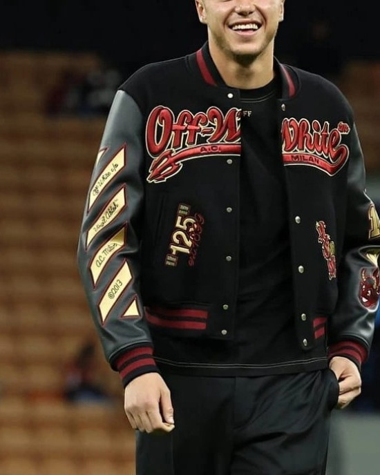 Off-White x AC Milan 125th Anniversary Black Varsity Jacket Off-White x AC Milan 125th Anniversary Black Varsity Jacket