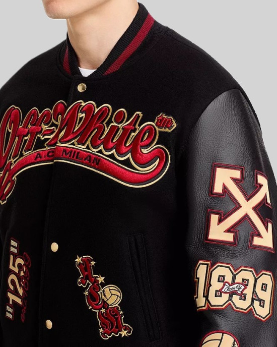 Off-White x AC Milan Black Varsity Jacket Off-White x AC Milan Black Varsity Jacket