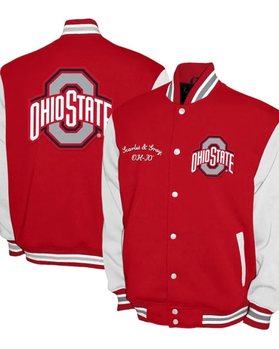Ohio State Buckeyes Fleece Scarlet and White Varsity Jacket