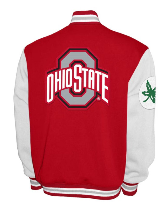 Ohio State Buckeyes Fleece Scarlet and White Varsity Jacket