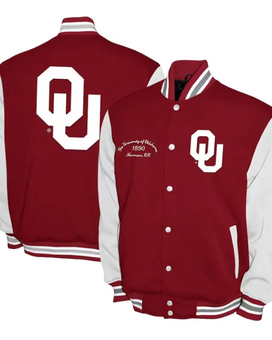 Oklahoma Sooners Fleece Crimson and White Varsity Jacket