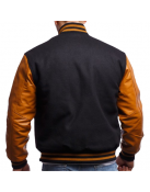 Old Gold Genuine Leather & Black Wool Varsity Letterman Jacket