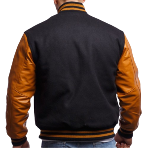 Old Gold Genuine Leather & Black Wool Varsity Letterman Jacket