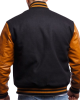 Old Gold Genuine Leather & Black Wool Varsity Letterman Jacket Old Gold Genuine Leather & Black Wool Varsity Letterman Jacket