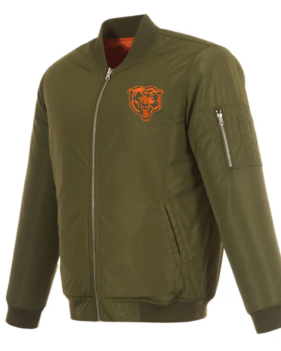 Olive/Orange Chicago Bears Full-Zip Reversible Bomber Jacket Olive/Orange Chicago Bears Full-Zip Reversible Bomber Jacket