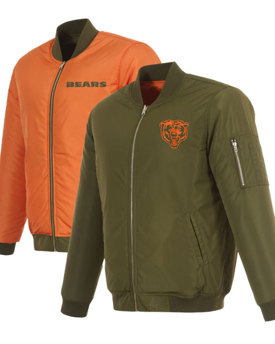 Olive/Orange Chicago Bears Full-Zip Reversible Bomber Jacket Olive/Orange Chicago Bears Full-Zip Reversible Bomber Jacket